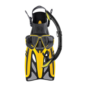 Bernsport Mirage FSet43 Crystal Adult Mask, Snorkel & Fin Set - Yellow