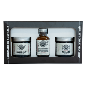 The Bearded Chap Hair Styling Trilogy Kit - 47g Pomade, 60g Matte Clay & 1oz Styling Powder - 30ml/100ml