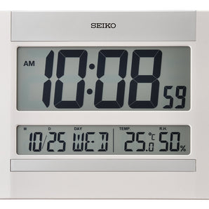 Seiko Clock Digital Wall Clock With Stand QHL088-W - Thermometer, Hygrometer