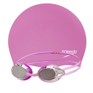 Speedo Junior Long Hair Cap & Opal Mirror Goggles - Pink